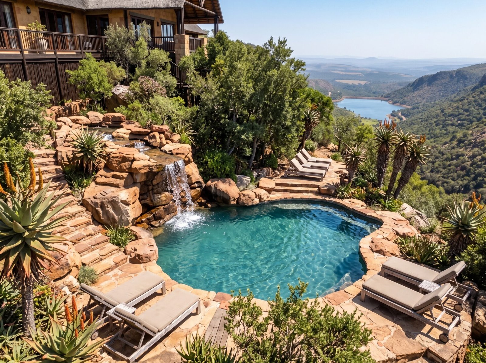 Rock pool with waterfall